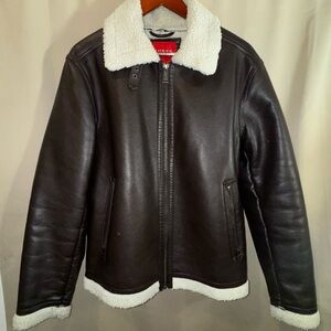 Guess Los Angeles Brown Bomber Leather Jacket